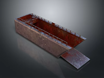 Rusty Military Landing Craft With Ramp And Railing 3d model