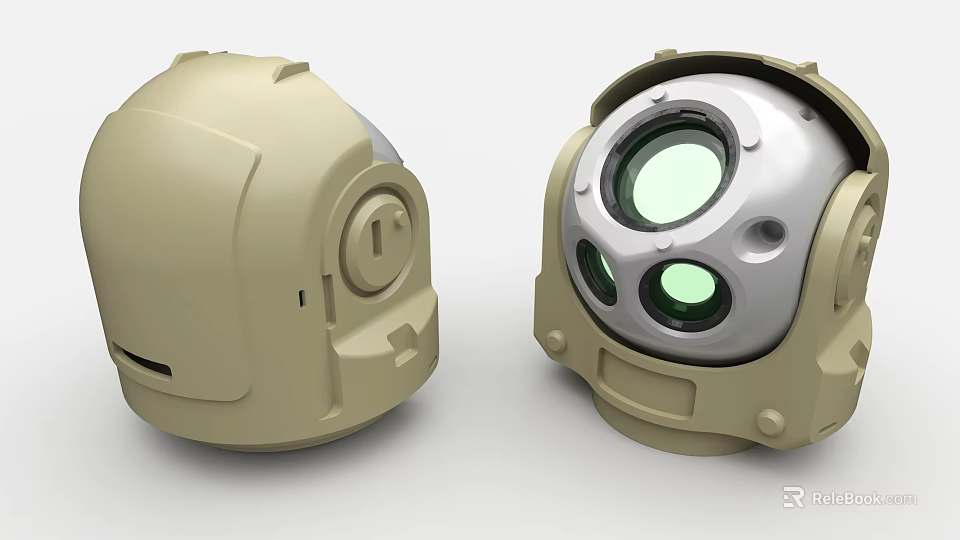Industrial Equipment With Dual Beige Silver Housing Circular Green Viewing Windows And Control Button Design 3d model 