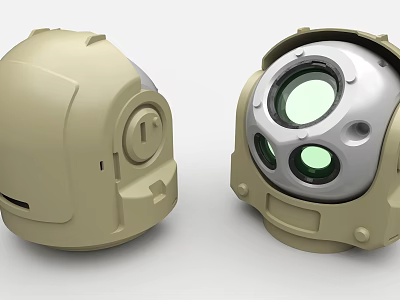 Industrial Equipment With Dual Beige Silver Housing Circular Green Viewing Windows And Control Button Design 3d model