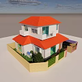 Two Story Detached House With Red Roof White Exterior Green Plants And Small Fence