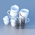 Stylish Tableware Set With Stacked White Cups And Black Glass Cups 3d model