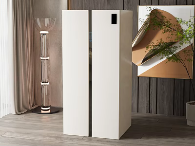 White Double Door Refrigerator Freezer In Modern Interior With Wooden Wall And Decorative Painting 3d model