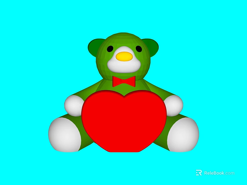 Charming Green Bear Garden Ornament Holding Red Heart on Blue Background 3d model 