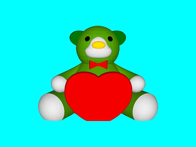 Charming Green Bear Garden Ornament Holding Red Heart on Blue Background 3d model
