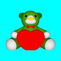 Charming Green Bear Garden Ornament Holding Red Heart on Blue Background