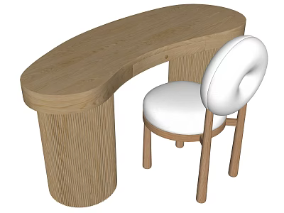 Home Office Wooden Curved Top Desk With Drawer And White Padded Chair 3d model