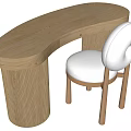 Home Office Wooden Curved Top Desk With Drawer And White Padded Chair