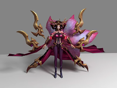 Gorgeous Game Movie Character With Golden Ornaments Pink Purple Petal Wings And Purple Outfit 3d model