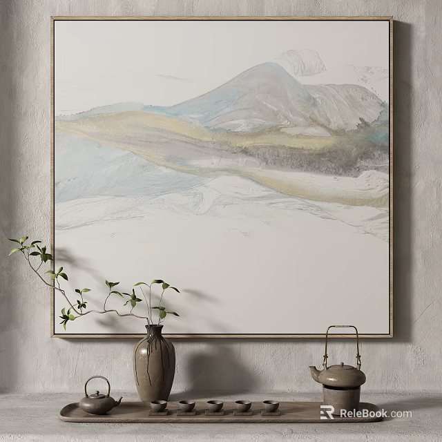 Abstract Landscape Painting On Wall With Decorations 3d model