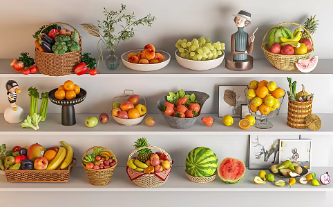 Fruit and vegetable combination bamboo basket vegetable basket fruit plate fruit combination 3d model