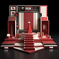 Stylish Fashion Display Scene With Red Dress On Central Platform And FOR Signage