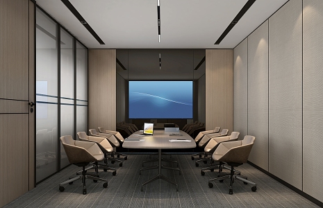 Meeting Room Meeting Table and Chair Glass Partition 3d model