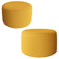 Two Yellow Round Fabric Upholstered Ottoman Soft Padded Seating for Living Room