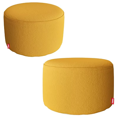 Two Yellow Round Fabric Upholstered Ottoman Soft Padded Seating for Living Room 3d model