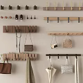 Practical Wall Mounted Wooden Hooks With Hanger Bars Holding Handbags Scarf And Umbrella
