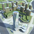 Modern Urban Complex Design With Tall Buildings Green Roofs And Circular Layout Elements 3d model