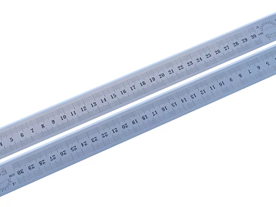 Two Stainless Steel Rulers With Clear Measurement Markings On White Background 3d model