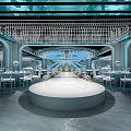 Grand Banquet Hall Interior Design With Fan shaped Ceiling Crystal Chandeliers And Central Aisle