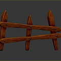 Decorative Wooden Garden Fence With Pointed Posts And Horizontal Rails 3D Render Model