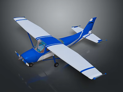 Small Blue And White Passenger Aircraft With Single Propeller Fixed Landing Gear And Cockpit Windows 3d model
