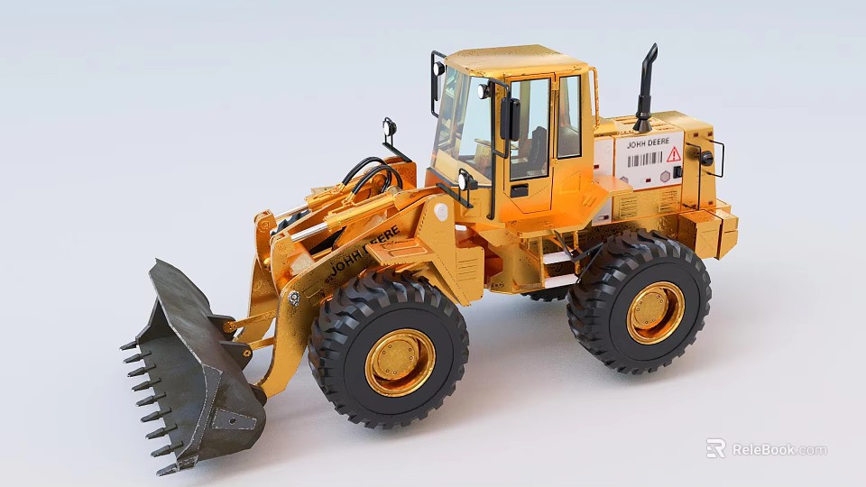 Yellow Construction Loader Functional Vehicle With Large Tires And Front Bucket 3d model 