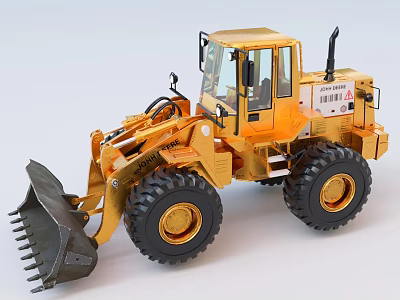 Yellow Construction Loader Functional Vehicle With Large Tires And Front Bucket 3d model