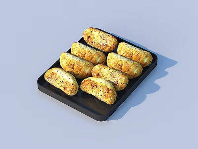 Golden Baked Pastries on Black Tray with Toasted Surface and Seasoning 3d model
