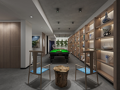 New Chinese-style Billiards Room Basement 3d model