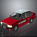 Red Taxi 3D Render With White Roof And Taxi Sign On Body Stickers
