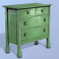Vintage Green Wooden Console Side Cabinet With Distressed Finish Drawers And Slender Legs