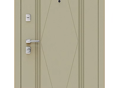 Beige Swing Door Design With Geometric Pattern Metal Lock Handle For Home Entrance 3d model