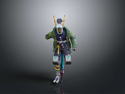 Futuristic Robot Armor With Green Blue Metal Plates And Glowing Lights 3d model