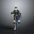 Futuristic Robot Armor With Green Blue Metal Plates And Glowing Lights