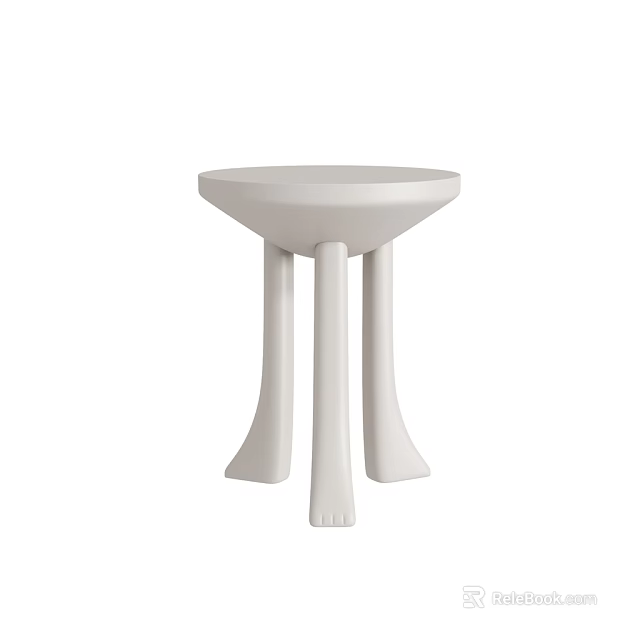 White Modern Side Table With Round Top And Three Unique Legs Design 3d model