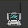 Portable Tech Device With Antenna Screen Green Interface And Gear Icon