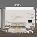 Cozy Kids Room Interior With Cat Pattern Star Shaped Light Toys And Stuffed Toy