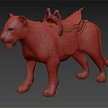 Realistic Detailed Lion Sculpture With Leather Saddle Standing On Black Surface