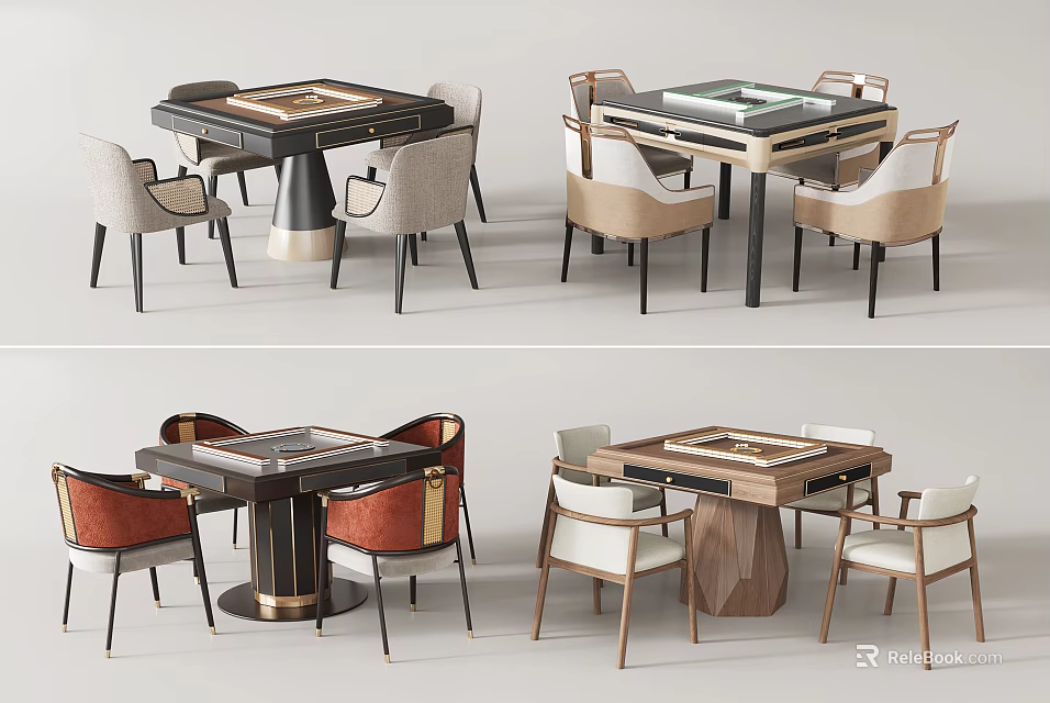 Various Modern Entertainment Table Designs With Colored Upholstered Chairs And Game Tabletop 3d model 