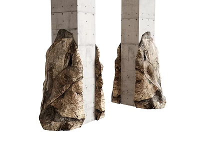 Concrete Columns With Natural Textured Stone-like Base Design In Modern Style 3d model