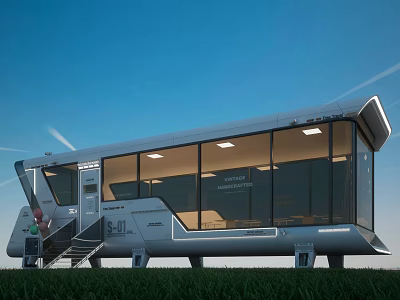 Modern Detached Villa With Large Glass Windows Metal Structure And Grass Lawn 3d model