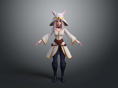 Fantasy Game and Movie Character With White Robe Horned Hood Brown Belt And Dark Boots 3d model