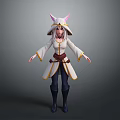 Fantasy Game and Movie Character With White Robe Horned Hood Brown Belt And Dark Boots