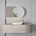 Modern Bathroom Vanity With Semicircular Mirror LED Light Green Leaf And Vertical Striped Panel 3d model