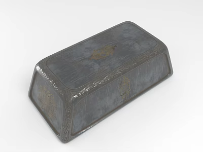 Gray Ornate Decorative Box With Golden Patterns And Carved Edges Texture Design 3d model