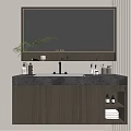 Modern Wooden Bathroom Vanity Cabinet with Grey Countertop Mirror and Toiletries