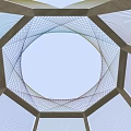 Octagonal Wooden Frame Structure With Colorful Netting And Benches For Kids Play