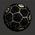 Black Brown Marbled Decorative Sphere With Golden Emblem And Textured Surface