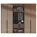 Modern Wardrobe Design With Rattan Panels And Glass Sliding Doors