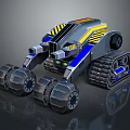 Tracked Terrain Exploration Robot With Heavy Duty Wheels And Yellow Blue Accents