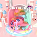 Vibrant Photo Check In Spot With Rainbow Arch Castles Pony Characters And Pink Background